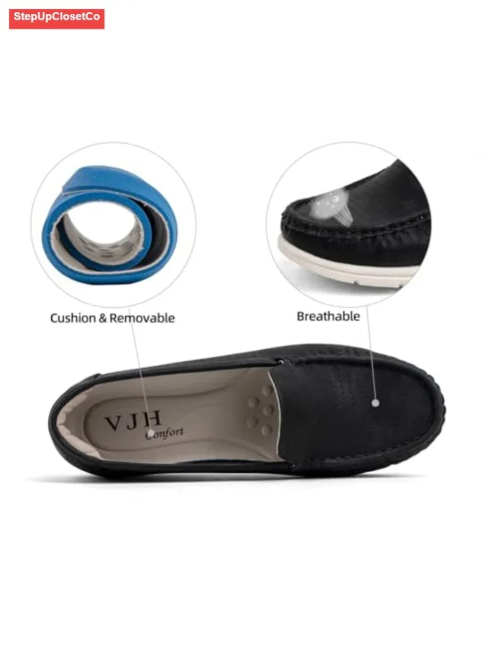 Women's Perforated Faux Leather Loafers - Lightweight Breathable Slip-On